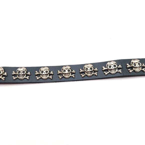 Skull + Crossbones Black Vegan Leather Bracelet-New 9 Inches Unisex - Picture 6 of 8